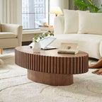 Table Basse Ovale Moderne MAYEERTY 43 Pouces avec Pieds de Tambour, Table d'Appoint en MDF pour Salon et Chambre à Coucher, Table Basse Compacte pour Petits Espaces