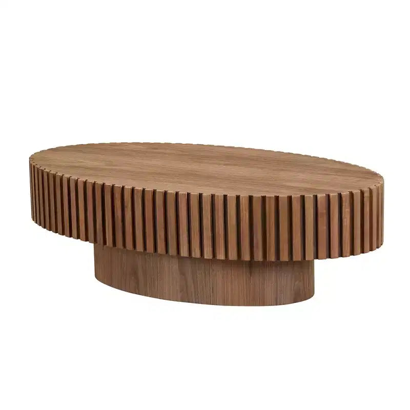 Table Basse Ovale Moderne MAYEERTY 43 Pouces avec Pieds de Tambour, Table d'Appoint en MDF pour Salon et Chambre à Coucher, Table Basse Compacte pour Petits Espaces