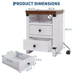 Table de Chevet avec Station de Recharge, Table d'Appoint en Bois avec Ports USB et Prises de Courant, Table de Nuit à 2 Tiroirs