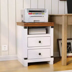 Table de Chevet avec Station de Recharge, Table d'Appoint en Bois avec Ports USB et Prises de Courant, Table de Nuit à 2 Tiroirs
