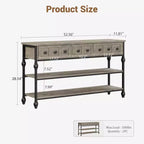 Table Console Industrielle 52" avec 3 Tiroirs de Rangement - Table de Canapé en Métal à 3 Niveaux pour Entrée, Salon, Couloir et Derrière le Canapé