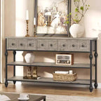 Table Console Industrielle 52" avec 3 Tiroirs de Rangement - Table de Canapé en Métal à 3 Niveaux pour Entrée, Salon, Couloir et Derrière le Canapé