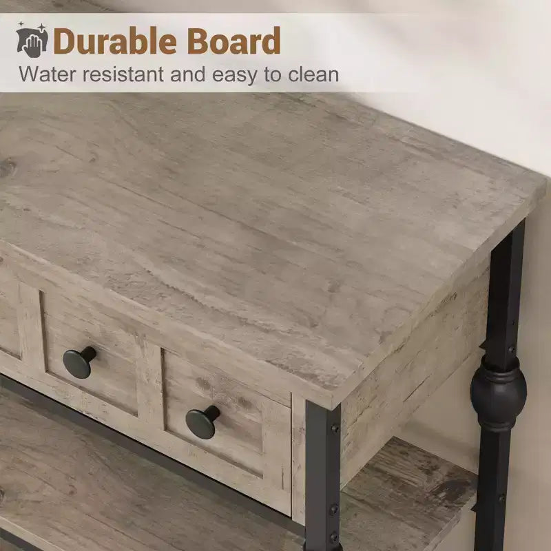 Table Console Industrielle 52" avec 3 Tiroirs de Rangement - Table de Canapé en Métal à 3 Niveaux pour Entrée, Salon, Couloir et Derrière le Canapé