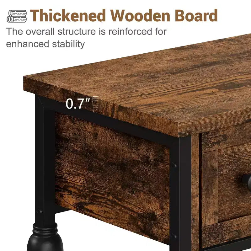 Table Console Industrielle 52" avec 3 Tiroirs de Rangement - Table de Canapé en Métal à 3 Niveaux pour Entrée, Salon, Couloir et Derrière le Canapé
