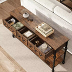 Table Console Industrielle 52" avec 3 Tiroirs de Rangement - Table de Canapé en Métal à 3 Niveaux pour Entrée, Salon, Couloir et Derrière le Canapé