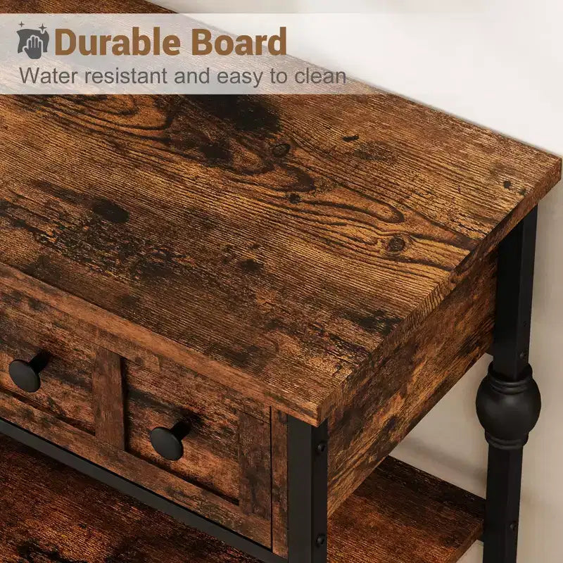 Table Console Industrielle 52" avec 3 Tiroirs de Rangement - Table de Canapé en Métal à 3 Niveaux pour Entrée, Salon, Couloir et Derrière le Canapé