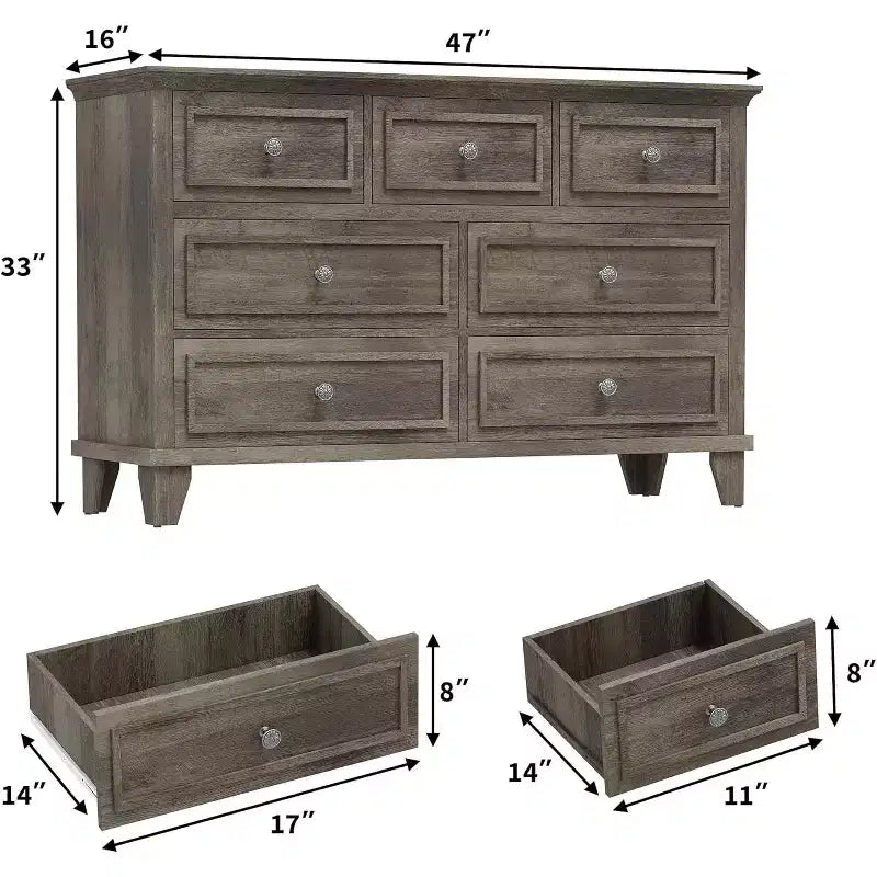 Commode 7 Tiroirs Acekool, Commode en Bois Moderne, Organisateur de Rangement Profond avec Poignées Vintage, Meuble TV pour Chambre et Salon