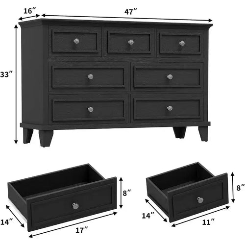 Commode 7 Tiroirs Acekool, Commode en Bois Moderne, Organisateur de Rangement Profond avec Poignées Vintage, Meuble TV pour Chambre et Salon