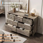 Commode 7 Tiroirs Acekool, Commode en Bois Moderne, Organisateur de Rangement Profond avec Poignées Vintage, Meuble TV pour Chambre et Salon