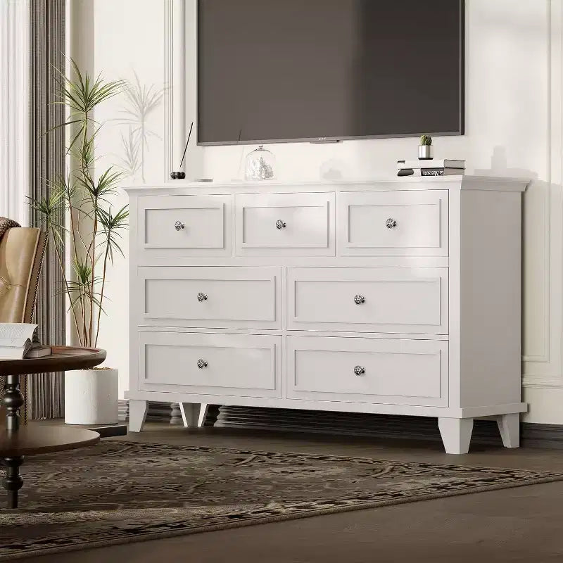 Commode 7 Tiroirs Acekool, Commode en Bois Moderne, Organisateur de Rangement Profond avec Poignées Vintage, Meuble TV pour Chambre et Salon