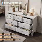 Commode 7 Tiroirs Acekool, Commode en Bois Moderne, Organisateur de Rangement Profond avec Poignées Vintage, Meuble TV pour Chambre et Salon