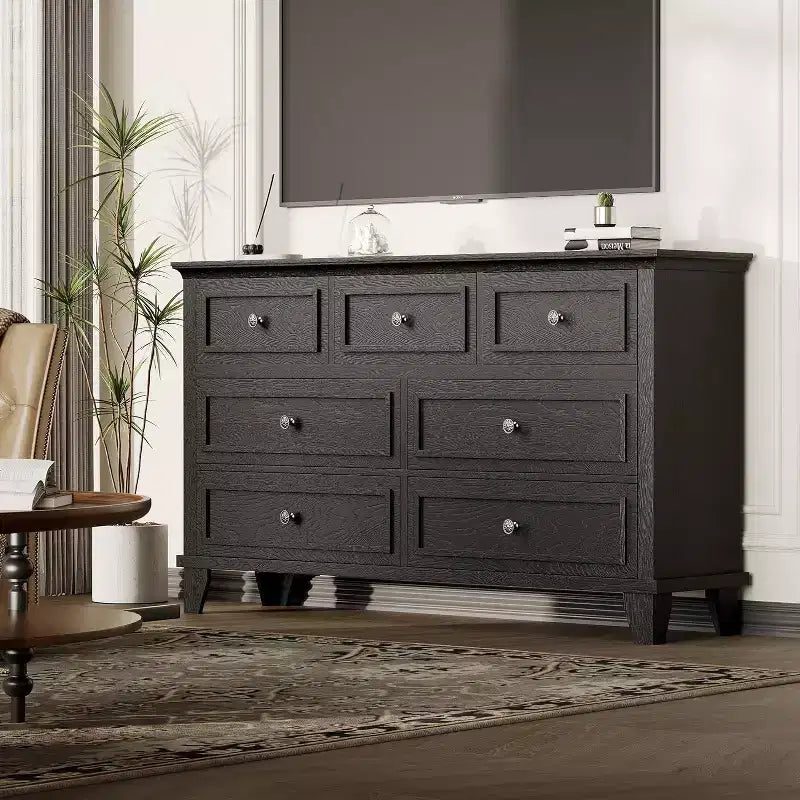 Commode 7 Tiroirs Acekool, Commode en Bois Moderne, Organisateur de Rangement Profond avec Poignées Vintage, Meuble TV pour Chambre et Salon