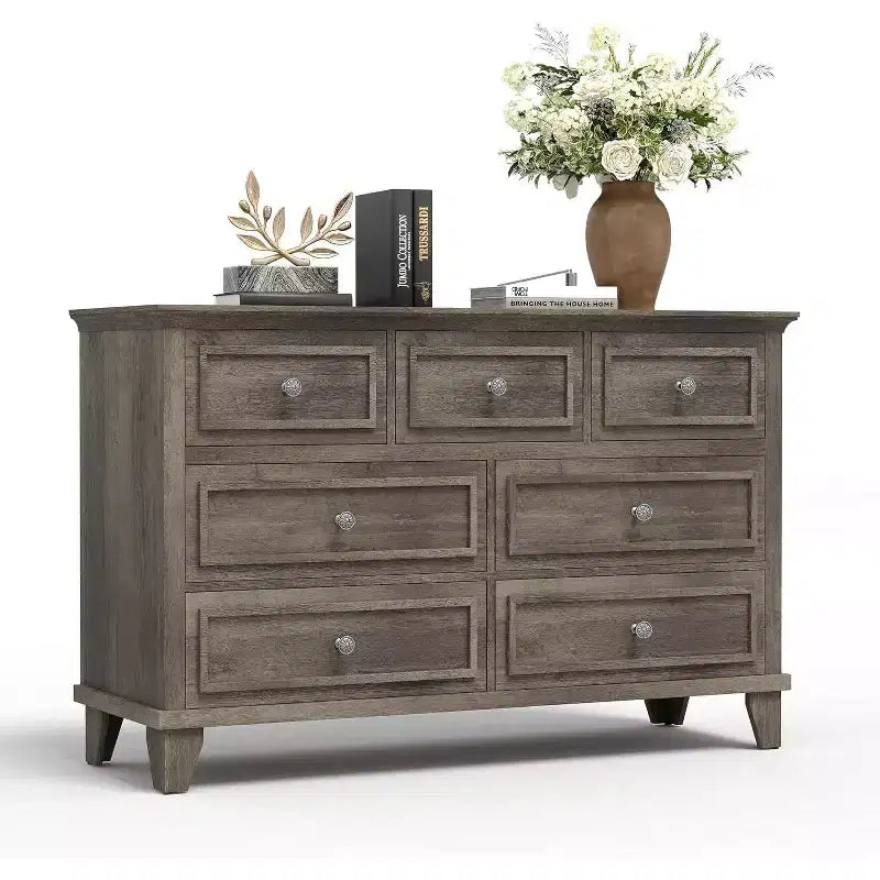Commode 7 Tiroirs Acekool, Commode en Bois Moderne, Organisateur de Rangement Profond avec Poignées Vintage, Meuble TV pour Chambre et Salon