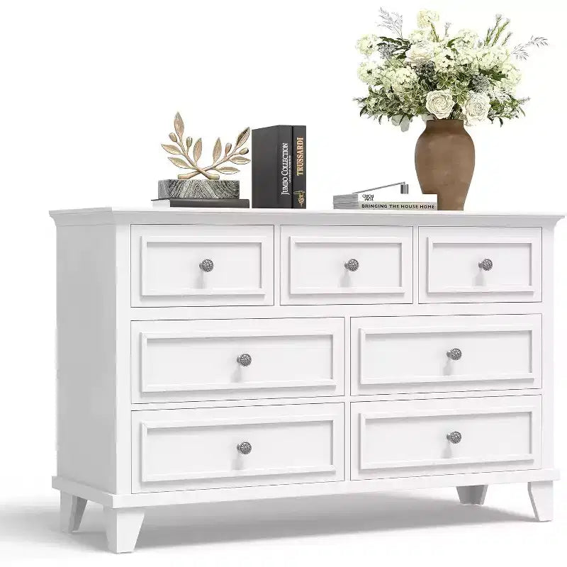 Commode 7 Tiroirs Acekool, Commode en Bois Moderne, Organisateur de Rangement Profond avec Poignées Vintage, Meuble TV pour Chambre et Salon