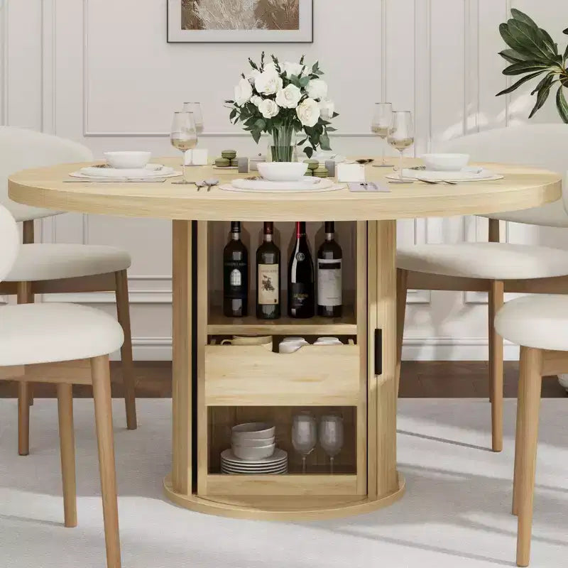 Table à manger ronde de 47 pouces pour 4 personnes, table de cuisine avec étagère de rangement à 2 niveaux et tiroir, table de ferme ronde (table seule)