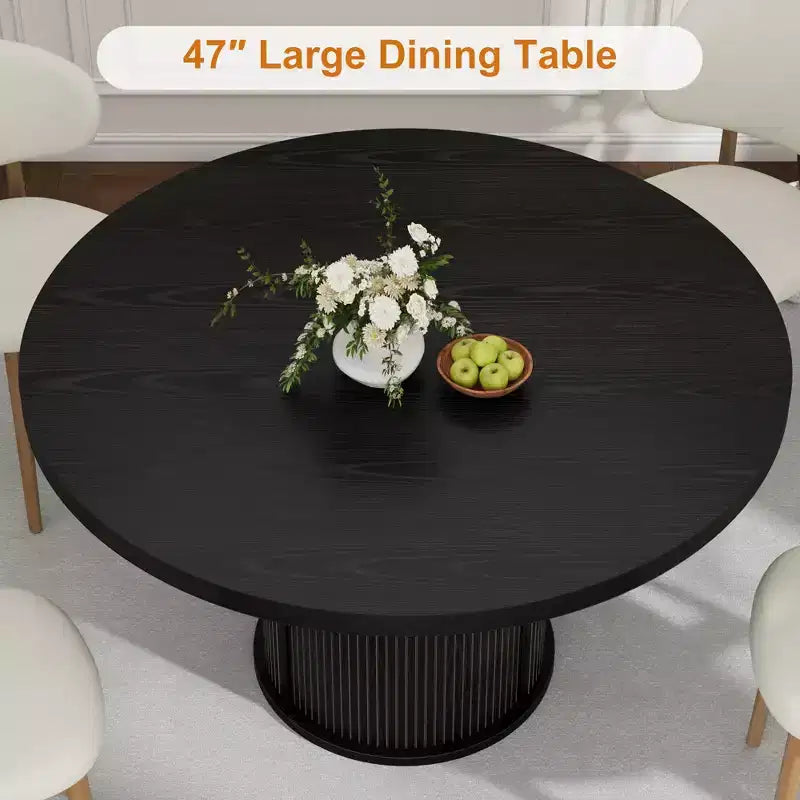 Table à manger ronde de 47 pouces pour 4 personnes, table de cuisine avec étagère de rangement à 2 niveaux et tiroir, table de ferme ronde (table seule)