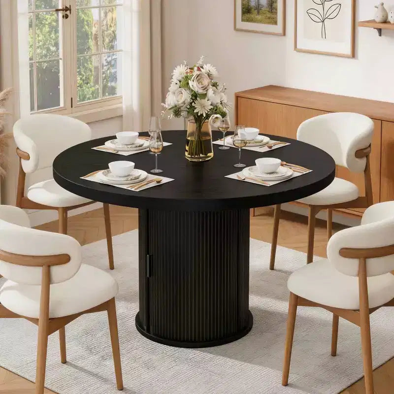 Table à manger ronde de 47 pouces pour 4 personnes, table de cuisine avec étagère de rangement à 2 niveaux et tiroir, table de ferme ronde (table seule)