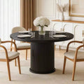 47 Inch Round Dining Table for 4, Kitchen Table with 2-Layer Storage Shelf and a Drawer, Farmhouse Circle Dinner Table (Table Only)