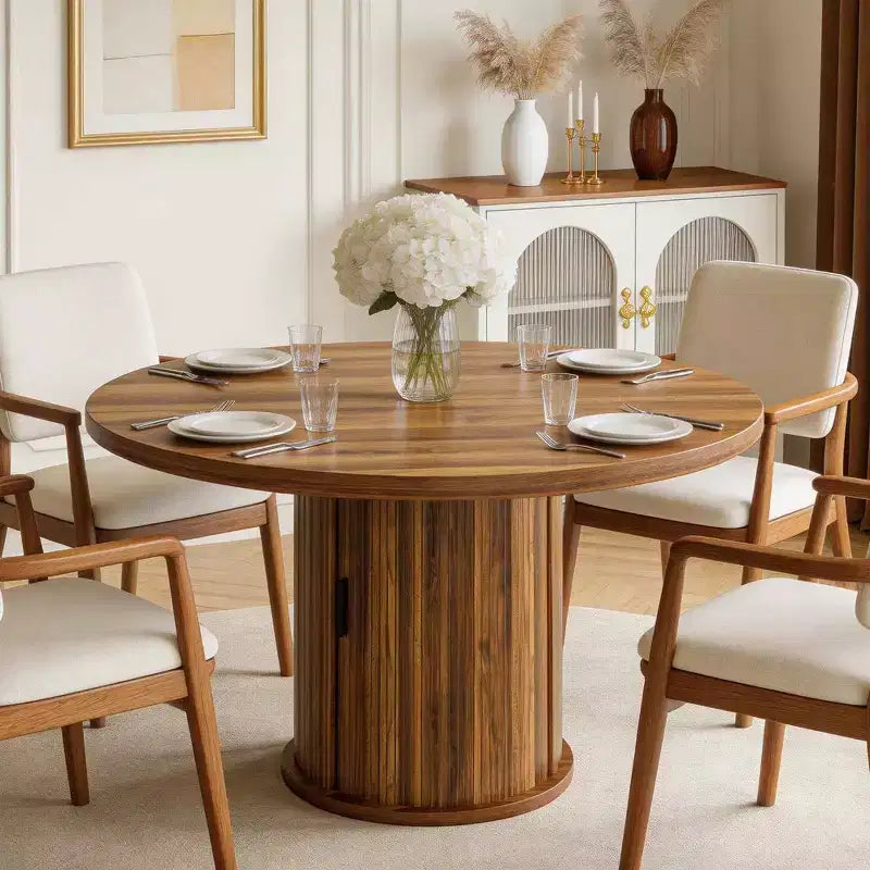 Table à manger ronde de 47 pouces pour 4 personnes, table de cuisine avec étagère de rangement à 2 niveaux et tiroir, table de ferme ronde (table seule)