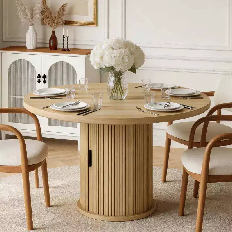 Table à manger ronde de 47 pouces pour 4 personnes, table de cuisine avec étagère de rangement à 2 niveaux et tiroir, table de ferme ronde (table seule)