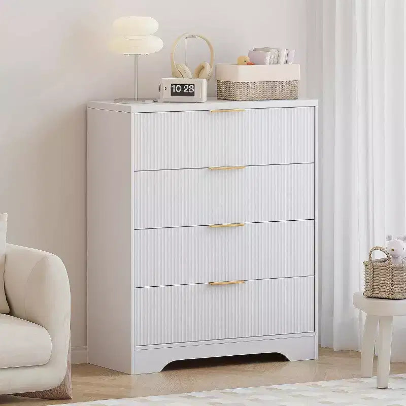 Commode Acekool à 4 tiroirs cannelés, commode moderne avec panneau ondulé, meuble de rangement haut pour chambre à coucher, chambre d'enfant, salon, entrée.