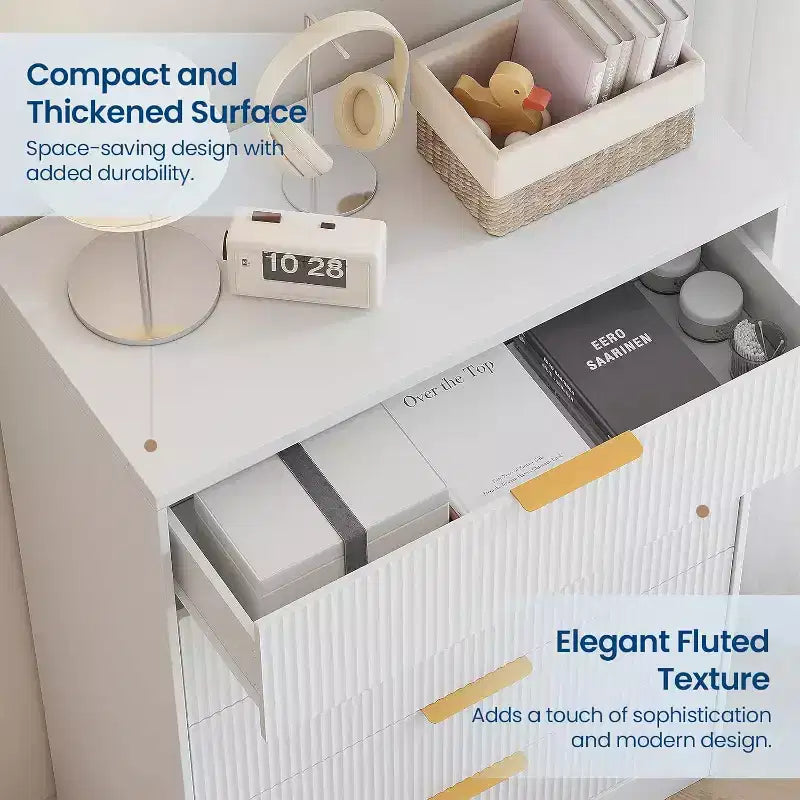 Commode Acekool à 4 tiroirs cannelés, commode moderne avec panneau ondulé, meuble de rangement haut pour chambre à coucher, chambre d'enfant, salon, entrée.