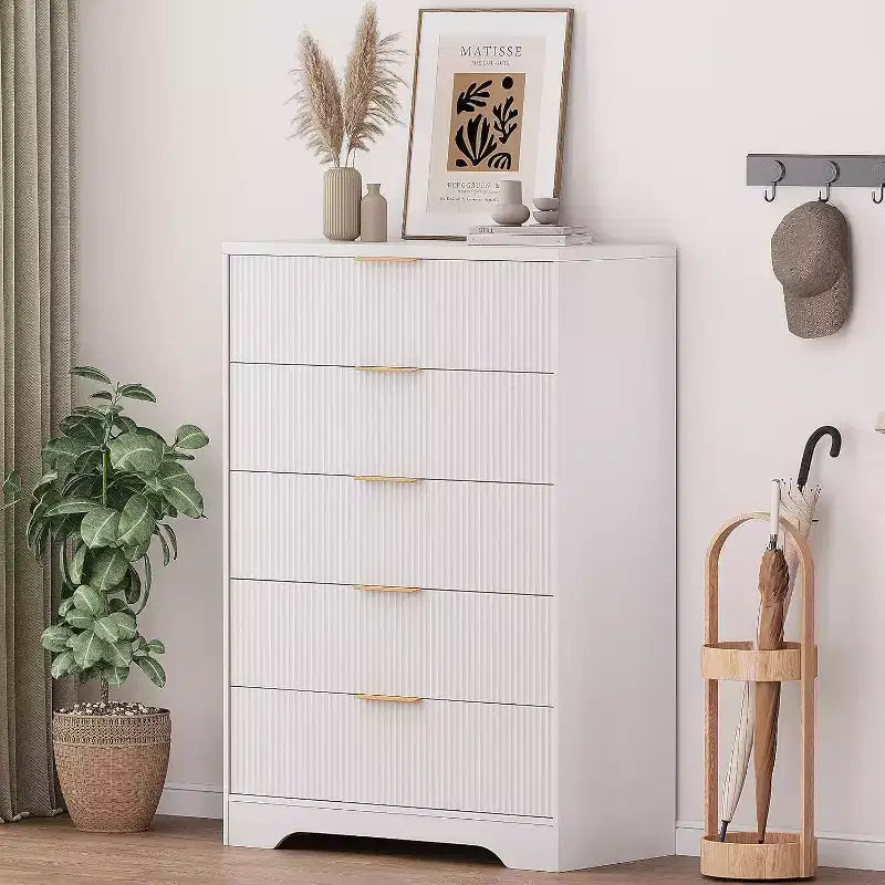 Acekool 4-Drawer Fluted Dresser, Modern Chest of Drawers with Wave Panel, Tall Storage Organizer for Bedroom, Nursery, Living Room, Entryway