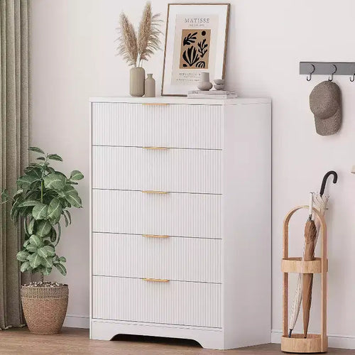 Acekool 4-Drawer Fluted Dresser, Modern Chest of Drawers with Wave Panel, Tall Storage Organizer for Bedroom, Nursery, Living Room, Entryway