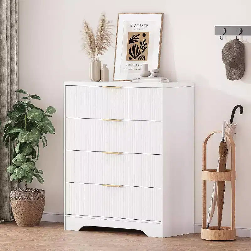 Commode Acekool à 4 tiroirs cannelés, commode moderne avec panneau ondulé, meuble de rangement haut pour chambre à coucher, chambre d'enfant, salon, entrée.