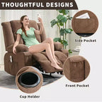 Fauteuil inclinable de massage avec vibrations et chaleur lombaire pour adultes, large, ergonomique, siège simple avec 3 positions, 2 poches latérales et porte-gobelets