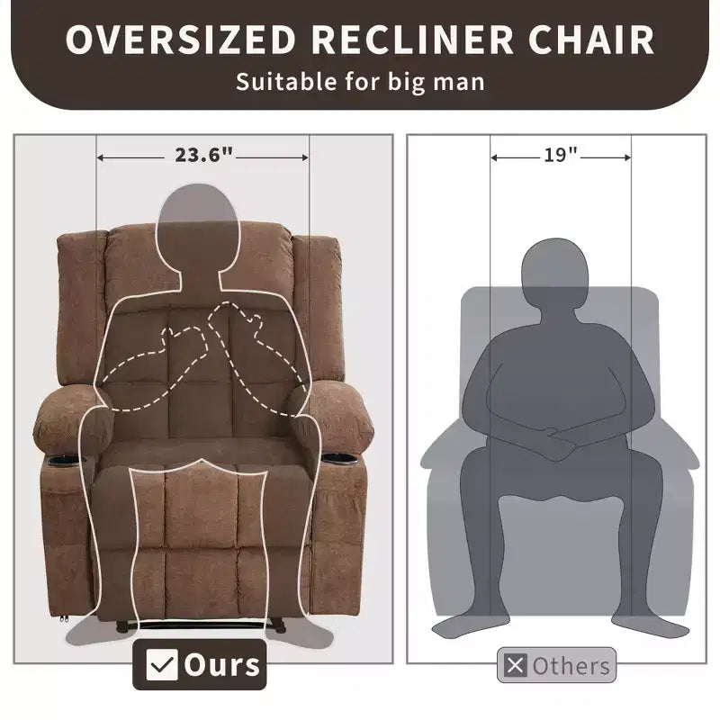 Fauteuil inclinable de massage avec vibrations et chaleur lombaire pour adultes, large, ergonomique, siège simple avec 3 positions, 2 poches latérales et porte-gobelets