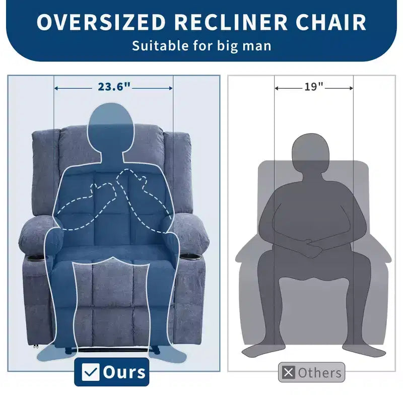 Fauteuil inclinable de massage avec vibrations et chaleur lombaire pour adultes, large, ergonomique, siège simple avec 3 positions, 2 poches latérales et porte-gobelets