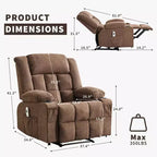 Fauteuil inclinable de massage avec vibrations et chaleur lombaire pour adultes, large, ergonomique, siège simple avec 3 positions, 2 poches latérales et porte-gobelets