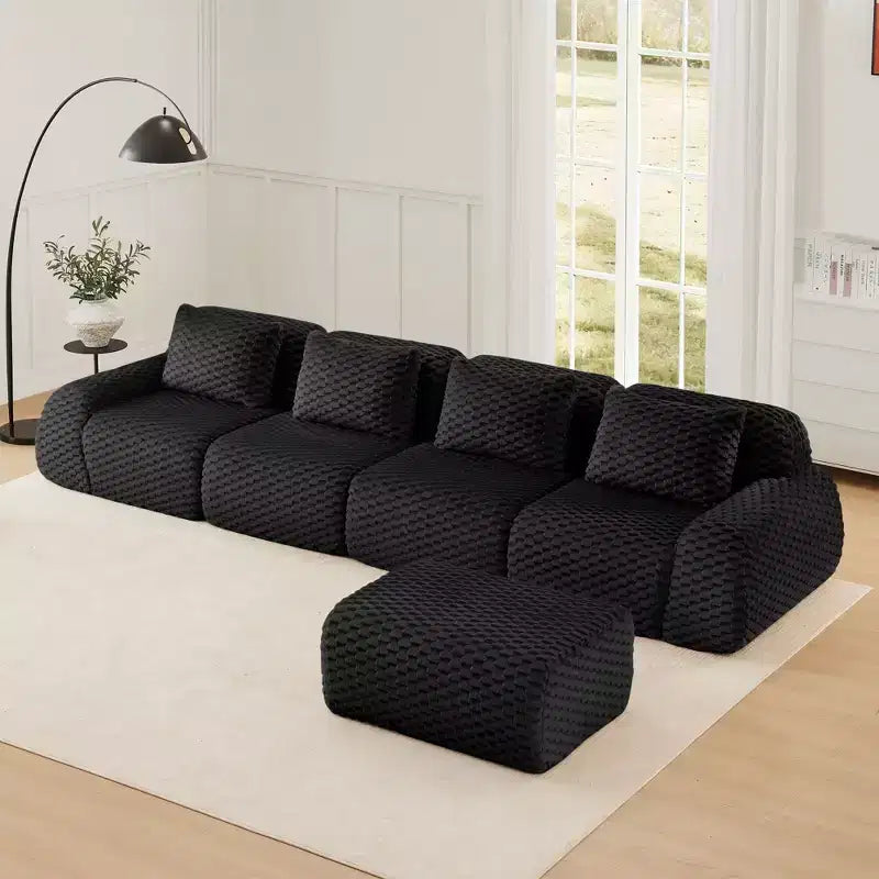 Canapé sectionnel modulaire en L moderne 146 pour salon, tissu flanelle, canapé surdimensionné 4 places, canapé sans armature