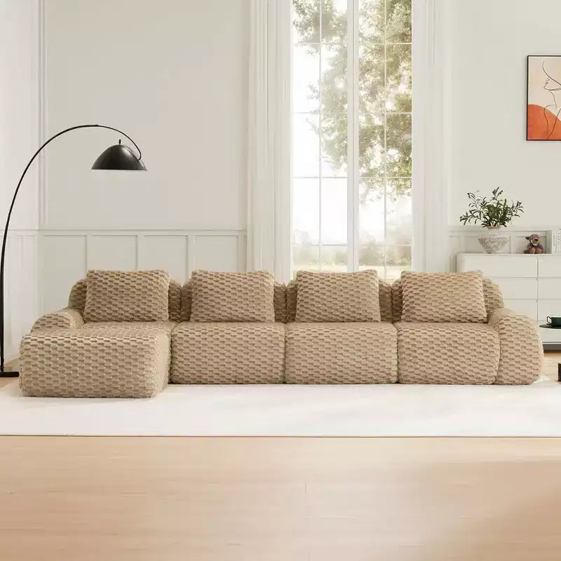 Canapé sectionnel modulaire en L moderne 146 pour salon, tissu flanelle, canapé surdimensionné 4 places, canapé sans armature