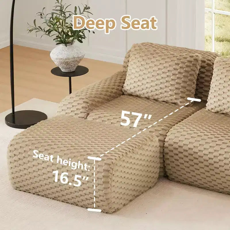 Canapé sectionnel modulaire en L moderne 146 pour salon, tissu flanelle, canapé surdimensionné 4 places, canapé sans armature