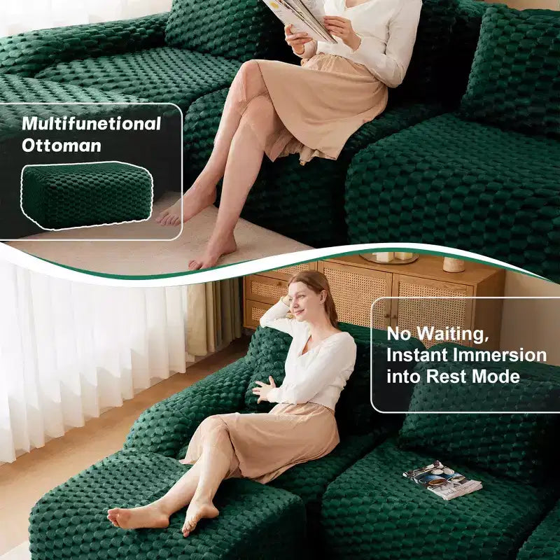 Canapé sectionnel modulaire en L moderne 146 pour salon, tissu flanelle, canapé surdimensionné 4 places, canapé sans armature