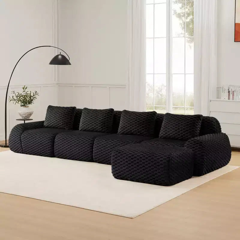 Canapé sectionnel modulaire en L moderne 146 pour salon, tissu flanelle, canapé surdimensionné 4 places, canapé sans armature