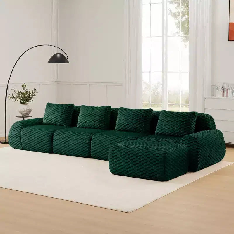 Canapé sectionnel modulaire en L moderne 146 pour salon, tissu flanelle, canapé surdimensionné 4 places, canapé sans armature