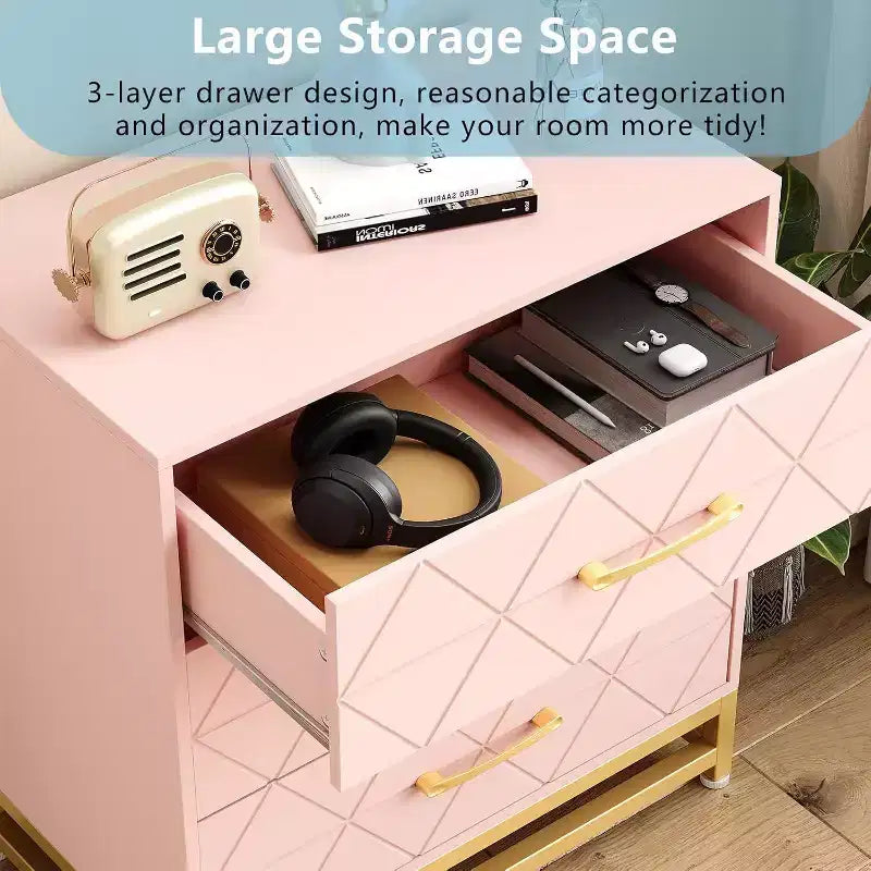Commode en bois à 3 tiroirs Acekool, commode de rangement moderne avec poignées métalliques, organisateur de rangement pour chambre et salon