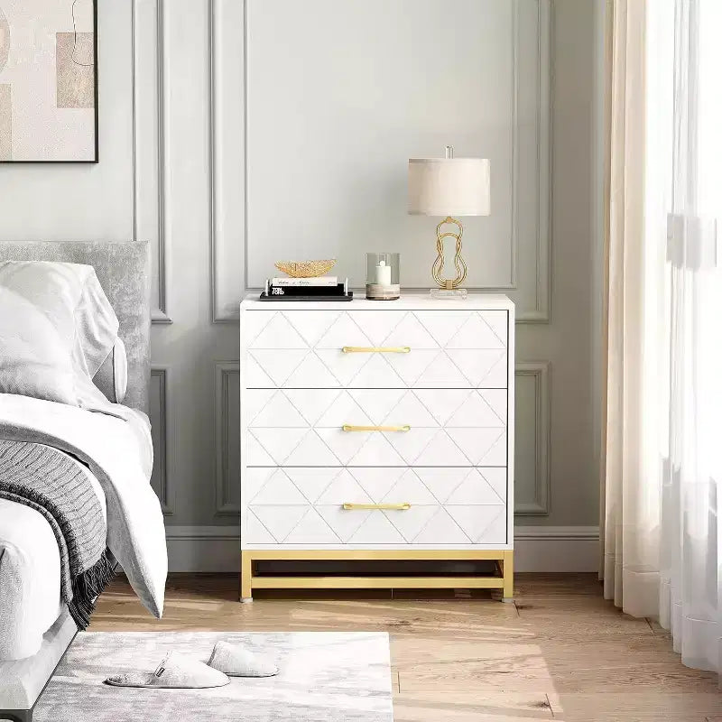 Commode en bois à 3 tiroirs Acekool, commode de rangement moderne avec poignées métalliques, organisateur de rangement pour chambre et salon