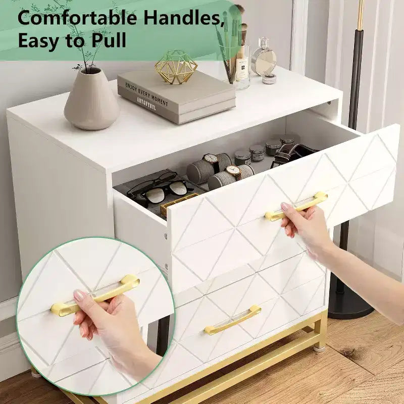 Commode en bois à 3 tiroirs Acekool, commode de rangement moderne avec poignées métalliques, organisateur de rangement pour chambre et salon
