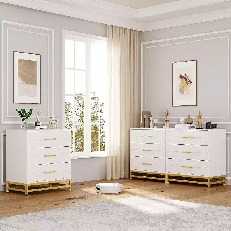 Commode en bois à 3 tiroirs Acekool, commode de rangement moderne avec poignées métalliques, organisateur de rangement pour chambre et salon