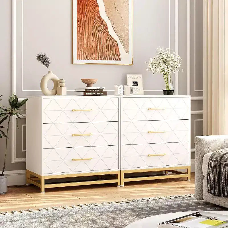Commode en bois à 3 tiroirs Acekool, commode de rangement moderne avec poignées métalliques, organisateur de rangement pour chambre et salon