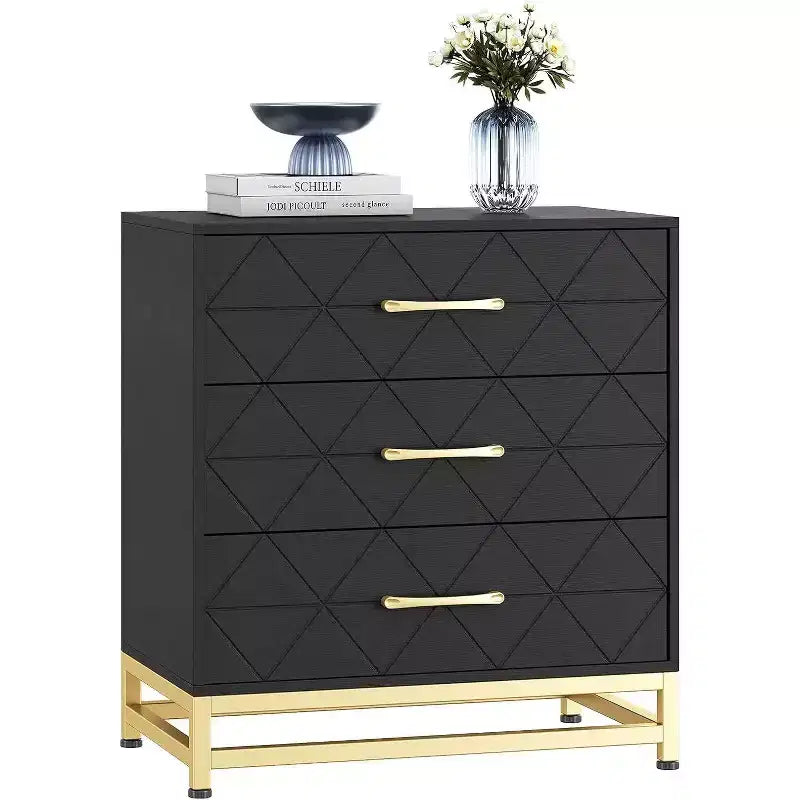 Commode en bois à 3 tiroirs Acekool, commode de rangement moderne avec poignées métalliques, organisateur de rangement pour chambre et salon