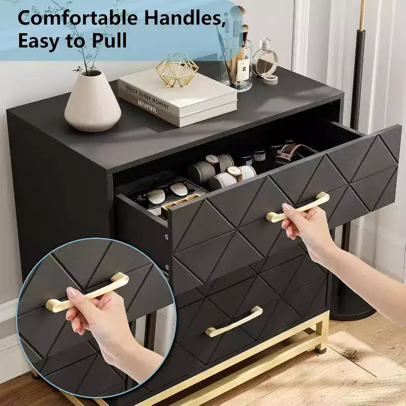 Commode en bois à 3 tiroirs Acekool, commode de rangement moderne avec poignées métalliques, organisateur de rangement pour chambre et salon