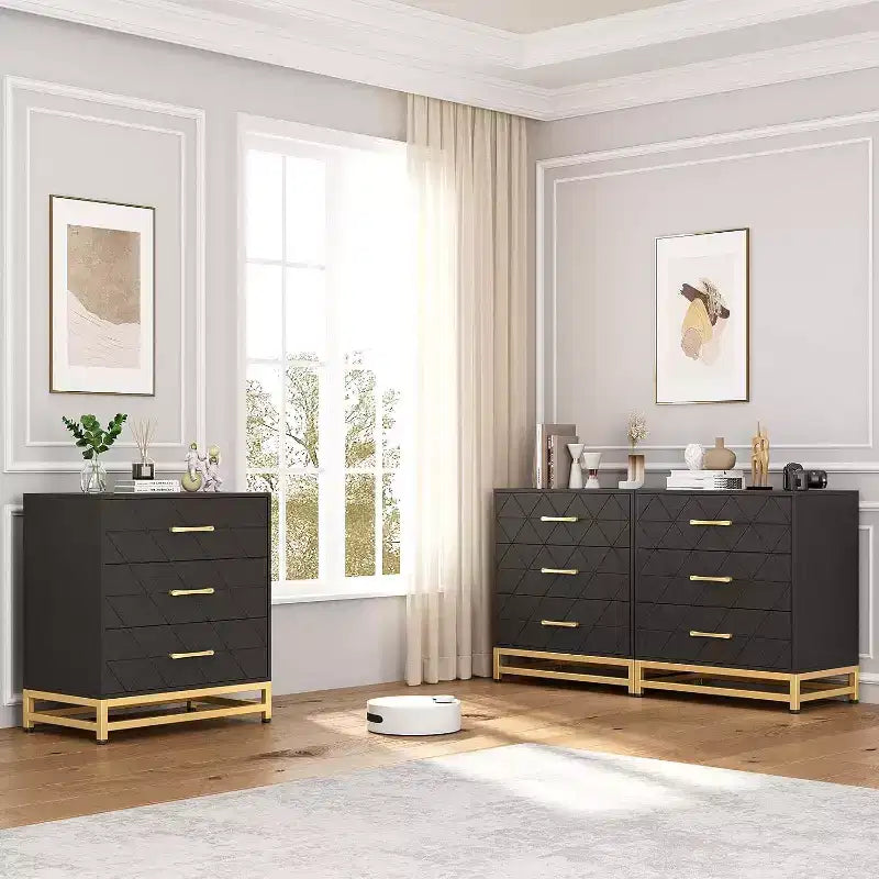 Commode en bois à 3 tiroirs Acekool, commode de rangement moderne avec poignées métalliques, organisateur de rangement pour chambre et salon