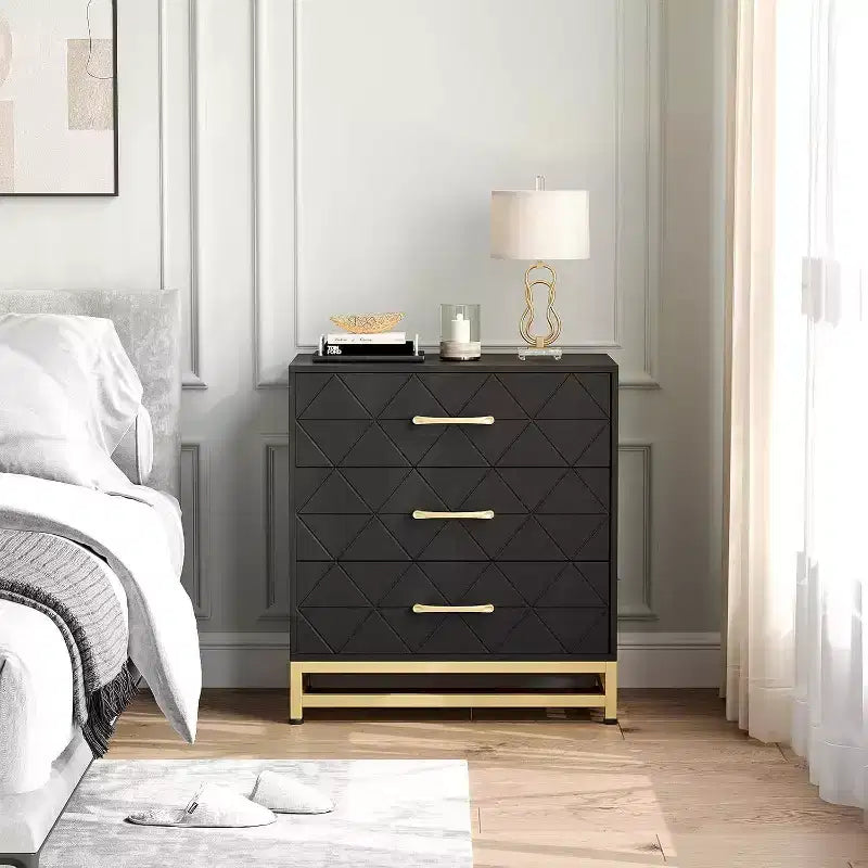 Commode en bois à 3 tiroirs Acekool, commode de rangement moderne avec poignées métalliques, organisateur de rangement pour chambre et salon