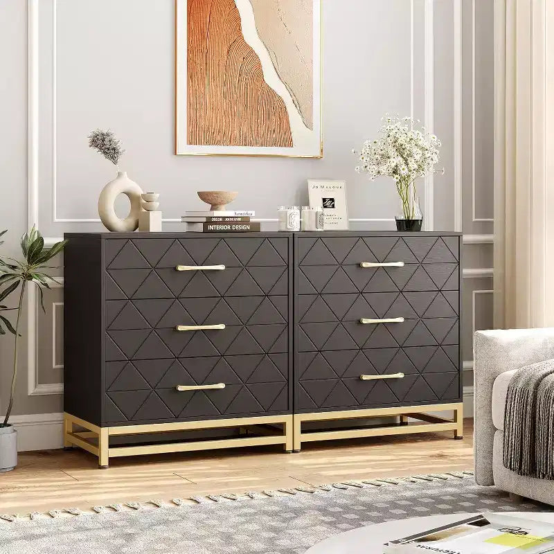 Commode en bois à 3 tiroirs Acekool, commode de rangement moderne avec poignées métalliques, organisateur de rangement pour chambre et salon