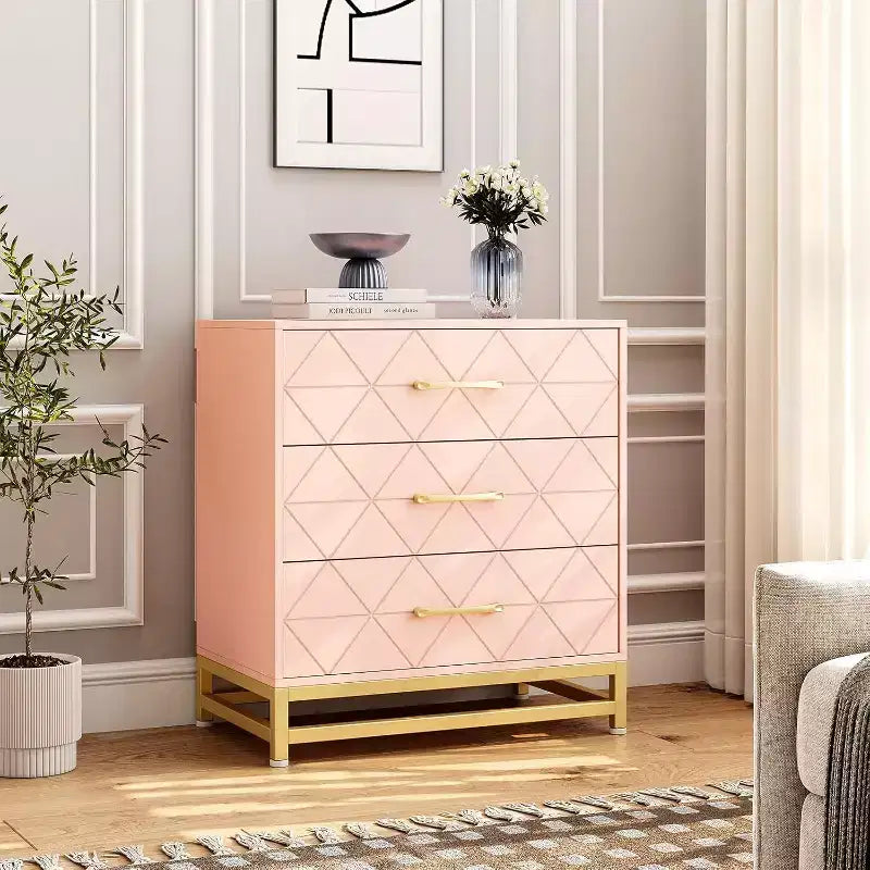 Commode en bois à 3 tiroirs Acekool, commode de rangement moderne avec poignées métalliques, organisateur de rangement pour chambre et salon